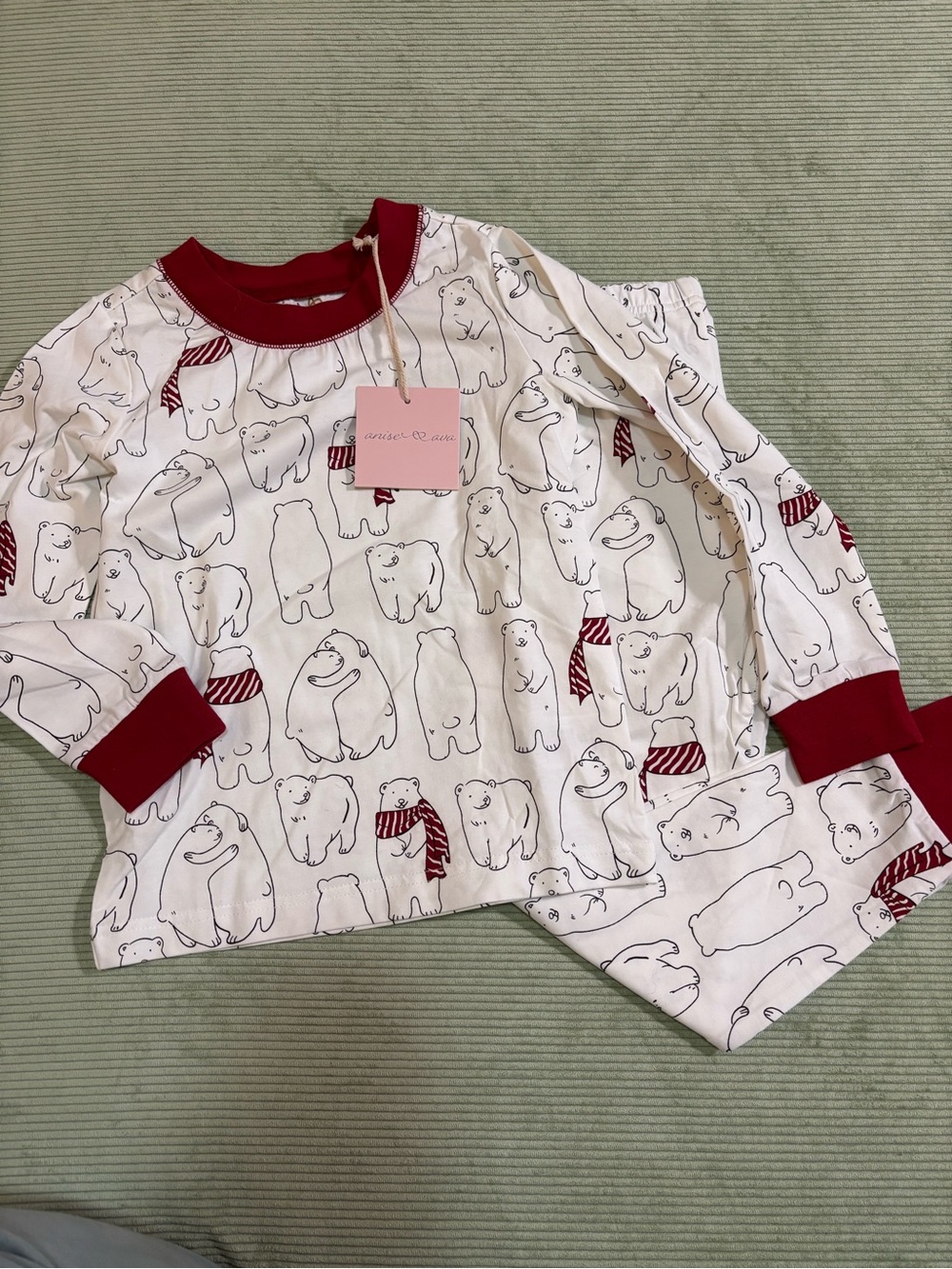 Kids Red Trim Polar Bear Pajama Set
